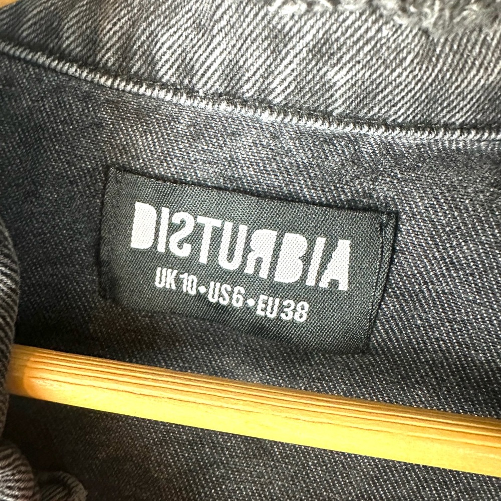 Disturbia Black Jean Jacket with White Graphic - Picture 3 of 5